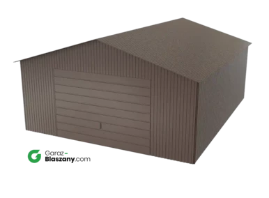 Garaż blaszany 5x6 brązowy BŁYSK dach dwuspadowy brama uchylna