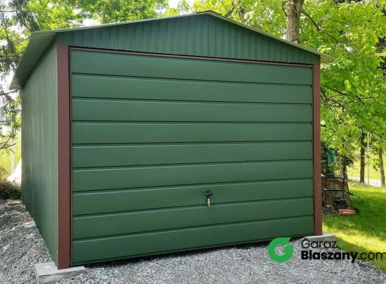Garaż blaszany 3x5 zielony MAT, dach dwuspadowy, brama uchylna