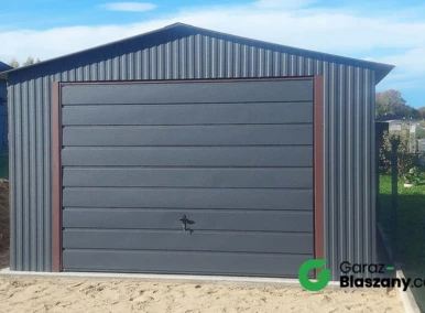 Garaż blaszany 4x5,5  Grafit, dach dwuspadowy, brama uchylna