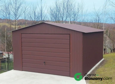 Garaż blaszany 4x6 Brązowy MAT, dach dwuspadowy, brama uchylna