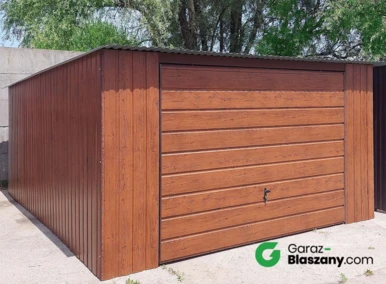 Garaż blaszany 4x6 Orzech, dach jednospadowy, brama uchylna