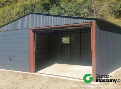 Garaż blaszany 6x5 grafit, dach dwuspadowy, bramy uchylne