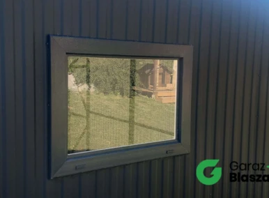 Garaż blaszany 6x5 grafit, dach dwuspadowy, bramy uchylne