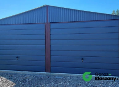 Garaż blaszany 6x5 grafit, dach dwuspadowy, bramy uchylne